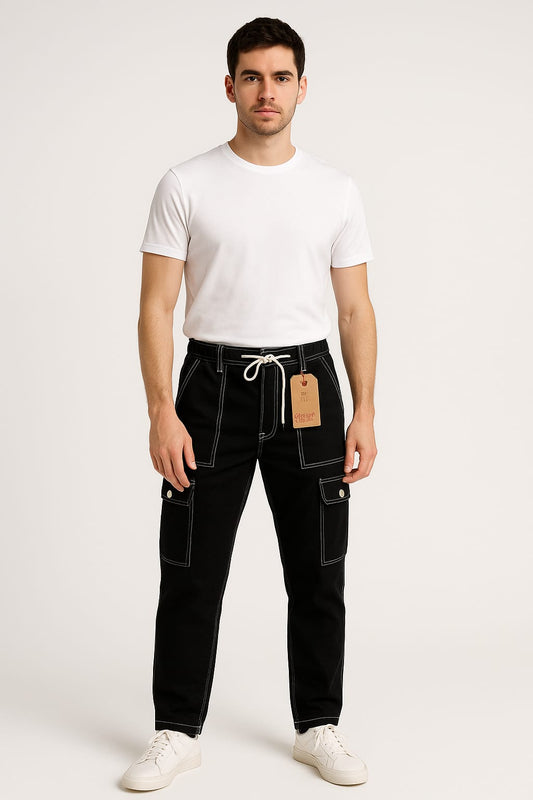 Black Slim-Fit Cargo Jeans