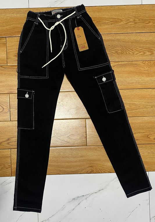 Black Slim-Fit Cargo Jeans